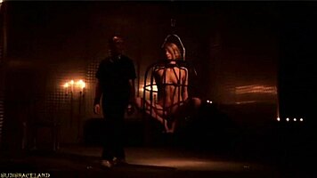 faithful slave follows master in leash to his nest, sucking and submitting