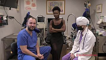 Rina arem undergoes stimulating exam with dildo vibrator on shaved pussy.