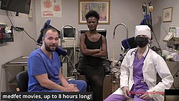 Rina arem undergoes stimulating exam with dildo vibrator on shaved pussy.