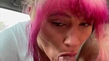 real hooker sucks and fucks bareback in car, takes load in mouth 😏