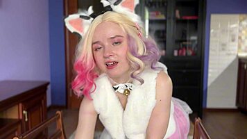 Blonde Cosplay Girl Submits In Stockings For Milk Play