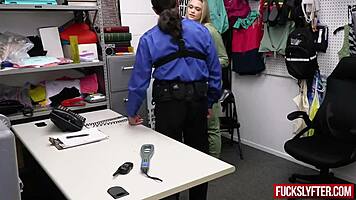 Bikini model thief caught by security guard and gets fucked