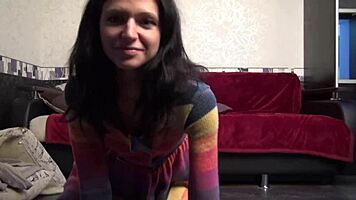 Taking selfies turned into a teasing session with a beautiful brunette