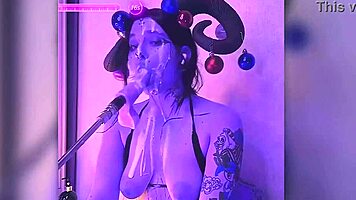 Devil filled with cum passionately gives blowjobs and uses huge dildo!