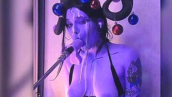 Devil filled with cum passionately gives blowjobs and uses huge dildo!