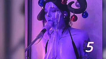 Devil filled with cum passionately gives blowjobs and uses huge dildo!