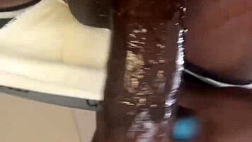 muscular bodybuilder sneaks big black cock toy into tight white pussy for intense solo orgasm