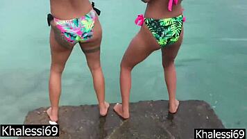 Lesbian Pussy Eating Till Orgasm on Beach