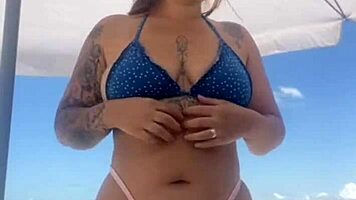 African Crossdresser Almost Fucks on Crowded Beach, Flashing Monster Cock.