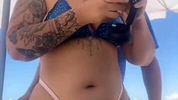 African Crossdresser Almost Fucks on Crowded Beach, Flashing Monster Cock.