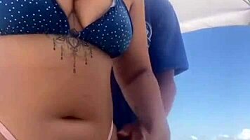 African Crossdresser Almost Fucks on Crowded Beach, Flashing Monster Cock.