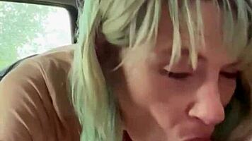 real hooker sucks cock in car backseat and swallows every drop