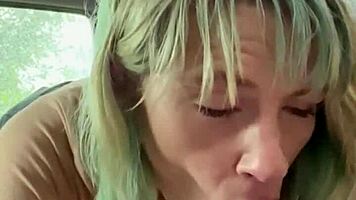 real hooker sucks cock in car backseat and swallows every drop