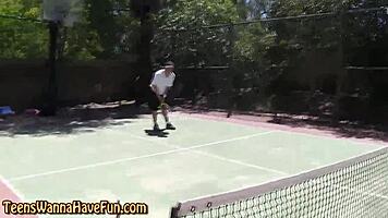 Bendy real teen spanked at outdoor party