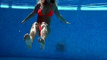 very hot russian pornstar mary kalisy bathing in bikini by the pool, getting nude outdoors