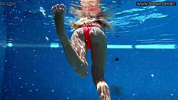 very hot russian pornstar mary kalisy bathing in bikini by the pool, getting nude outdoors