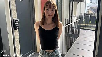Neighbor gives vagina as welcome, rough fucking and blowjob