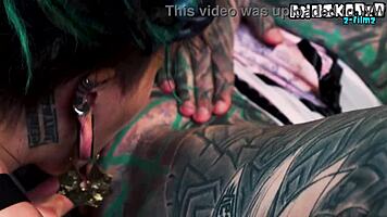 inexperienced tattooed hippie girl learns from alternative model