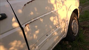 car breakdown old car young girl