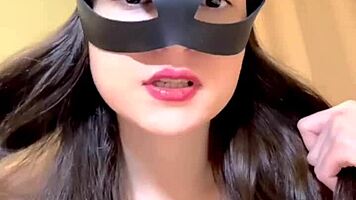 Russian brunette in panties masturbates, rubbing ass and small tits, double fingering pussy and ass