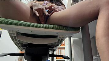 Young Girl Masturbates in Office and Gets Huge Ass Blowjob as Surprise