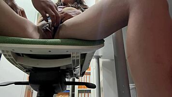 Young Girl Masturbates in Office and Gets Huge Ass Blowjob as Surprise