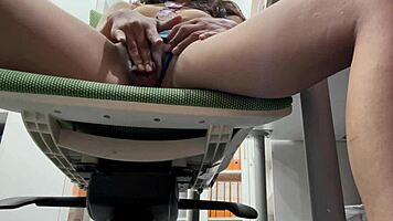 Young Girl Masturbates in Office and Gets Huge Ass Blowjob as Surprise