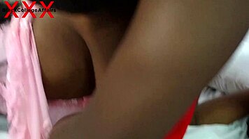 A school girl begs to fuck big cock in doggystyle, creampie, and licking action