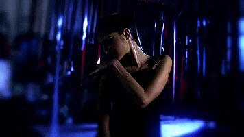 Masked blonde teen slut takes on huge monster cock in intense group threesome action