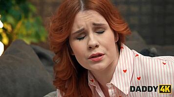 redhead goes crazy and jumps on daddy's cock