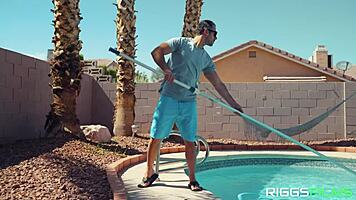 Pretty milf with big boobs fucks pool guy to intense orgasm