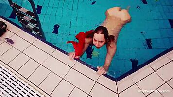 Sexy naked twat avenna swims nude in pool 😍