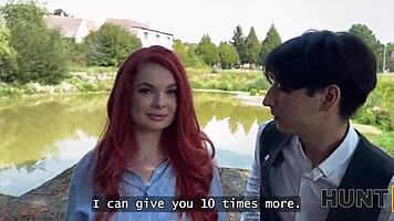 Slutty redhead seduces producer on street