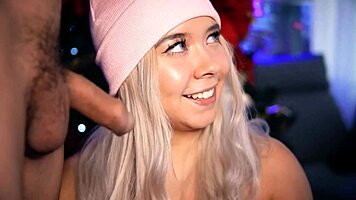 i'm so excited, blonde with cute face plays and sucks small 18+ cock getting hard for her