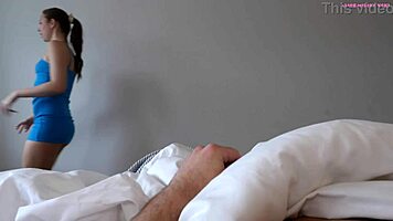 Sucking huge cock and swallowing foster daddy's cum