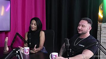 two hotties expose tits, give blowjob, get pussy fucked moaning loudly!