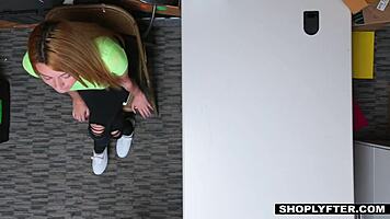 horny thick blonde teen alexa raye shoplifts and seduces security officer with blowjob in office