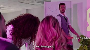 Intense banging proves work life balance is a myth in teen orgy.