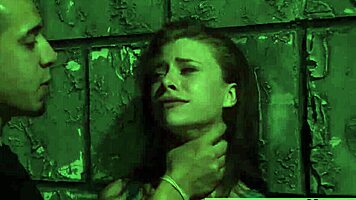 the slut is bound in hardcore bondage for a rough outdoor gangbang