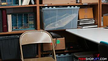 teen shoplifter spies on hidden cam blowjob and doggystyle bent over