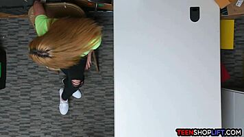teen shoplifter spies on hidden cam blowjob and doggystyle bent over