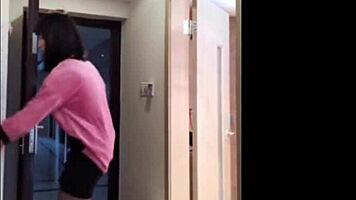 asian ladyboy jerks off flashing woman and cums 💦