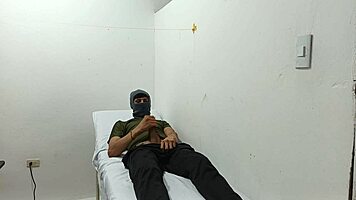 Kinky doctor masturbates his cock