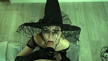 Sexy witch deepthroats monster cock for cum potion