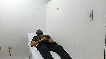 Kinky doctor masturbates his cock