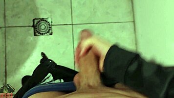 Work bathroom is perfect for jerking off big cock