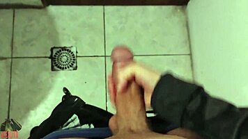 Work bathroom is perfect for jerking off big cock