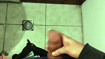 Work bathroom is perfect for jerking off big cock