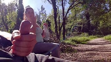 I seduce exhibitionist milf for deepthroat and cum on tits in park