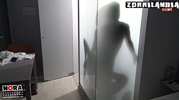 teen gives blowjob in shower bathroom